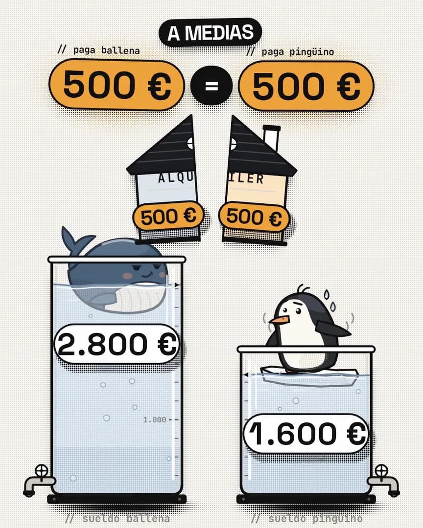 A medias: la ballena y el pingüino ponen 500 € cada uno para el alquiler